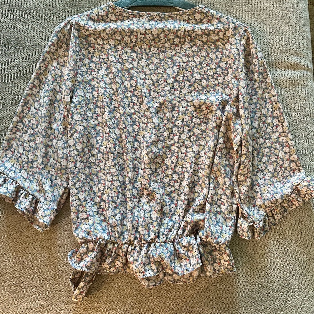Sienna Sky Floral Blouse with Ruffle Sleeves